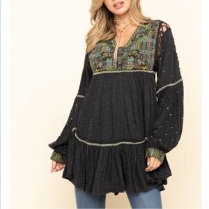 Free People Tunic Embroidered Top Size XS